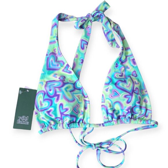 NWT Wild Fable Women's Size Small 4-6 Multiway Bikini Top Blue Green Heart Print - Picture 1 of 4